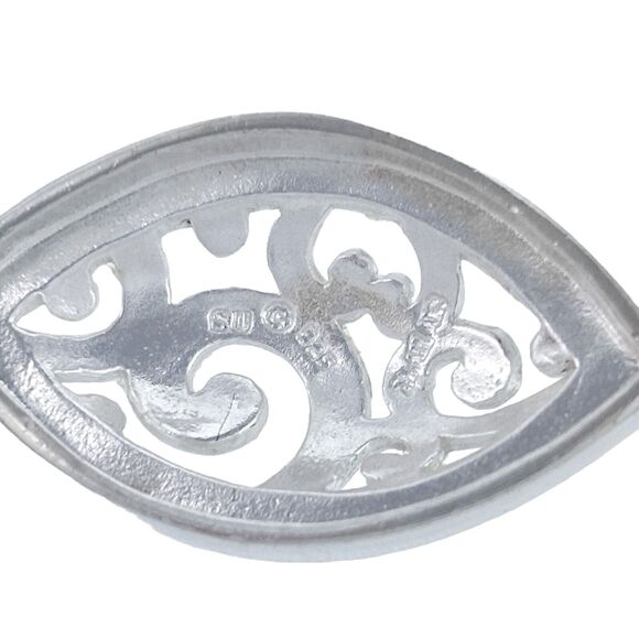 Vintage SU Thailand Sterling Silver 925 Marquise Open Scrollwork Pendant - Picture 6 of 7